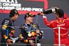 SUZUKA, JAPAN - APRIL 07: Race winner Max Verstappen of the Netherlands and Oracle Red Bull Racing, Second placed Sergio Perez of Mexico and Oracle Red Bull Racing and Third placed Carlos Sainz of Spain and Ferrari celebrate on the podium during the F1 Grand Prix of Japan at Suzuka International Racing Course on April 07, 2024 in Suzuka, Japan. (Photo by Peter Fox/Getty Images) // Getty Images / Red Bull Content Pool // SI202404070331 // Usage for editorial use only //